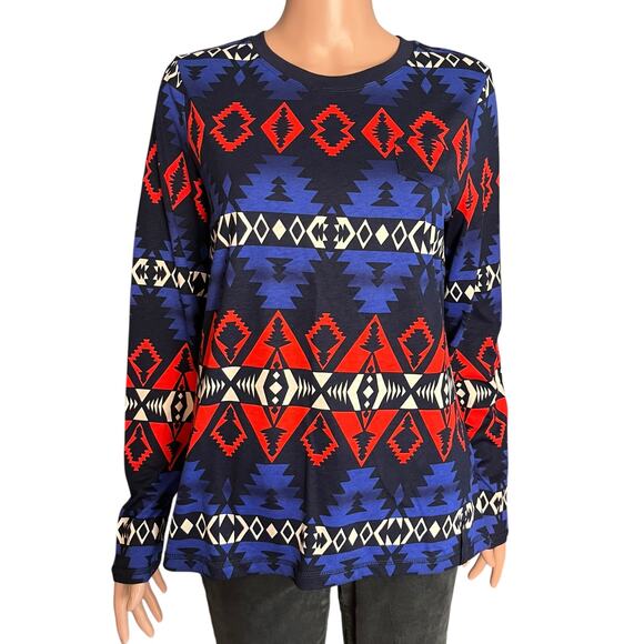 Lauren Active Ralph Lauren Aztec Long Sleeve Top Large Activewear Sporty Western - Picture 1 of 5